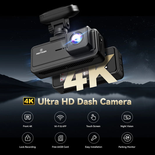 RedTiger A8 2CH 4K Touch Wifi GPS 64GB Dash Camera.