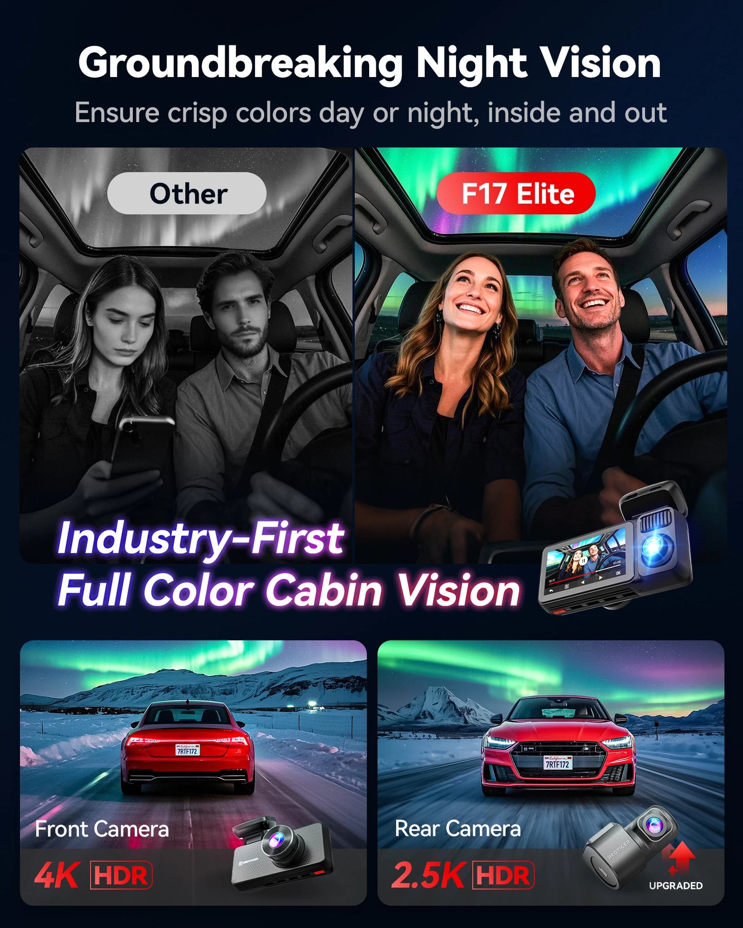 Redtiger F17 Elite 4K 3 Channel Dash Cam Sony STARVIS