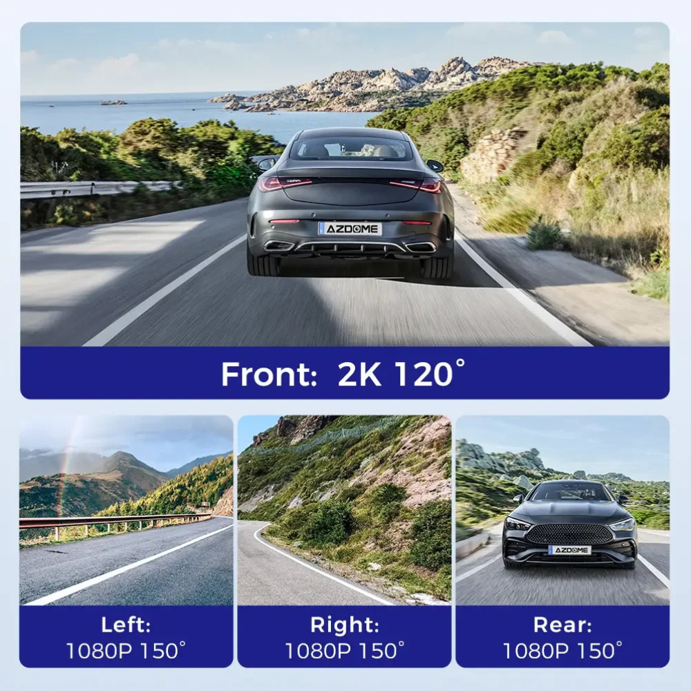 AZDOME M660 360° 4 Channel Dash Cam, Built-in 128GB eMMC, 2K+1080P*3 Dashcam.
