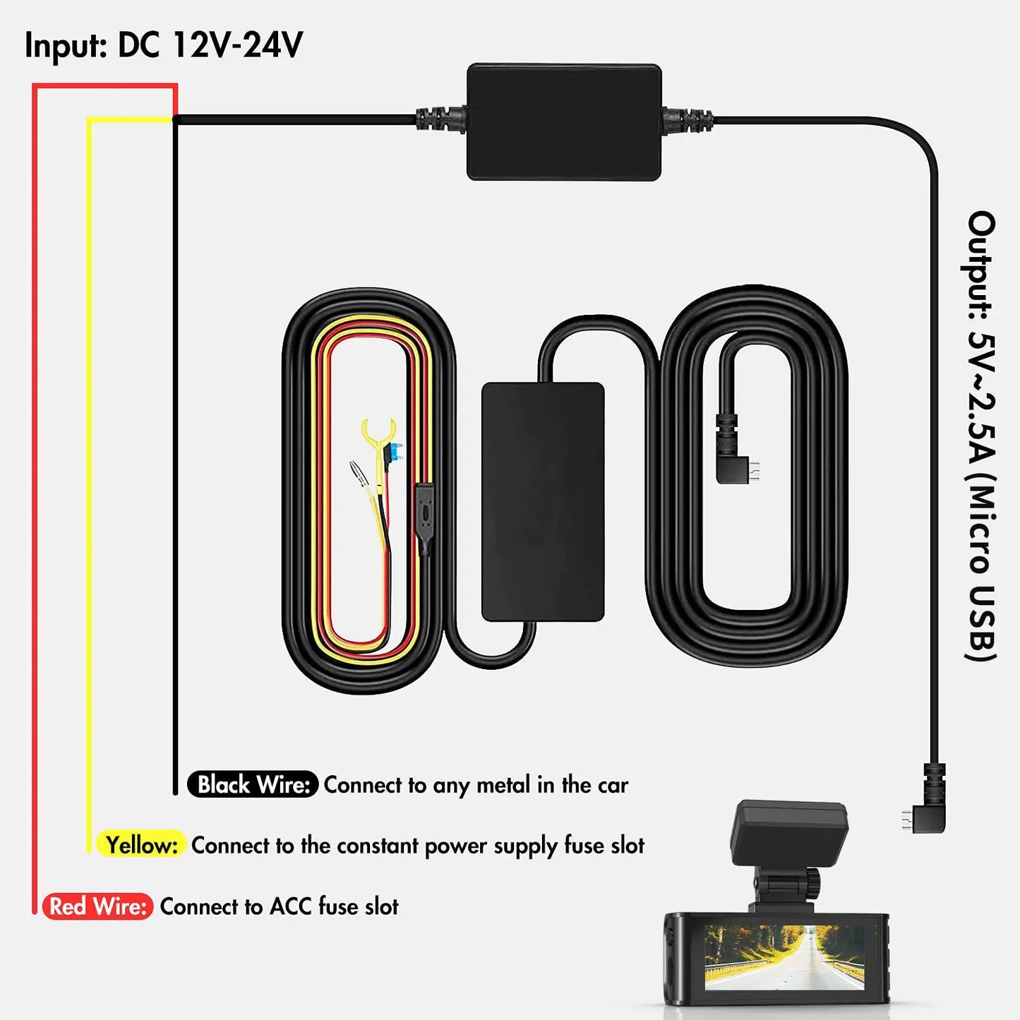 REDTIGER Hardwire Kit 12V-24V Dash Cam Hardwire Kit