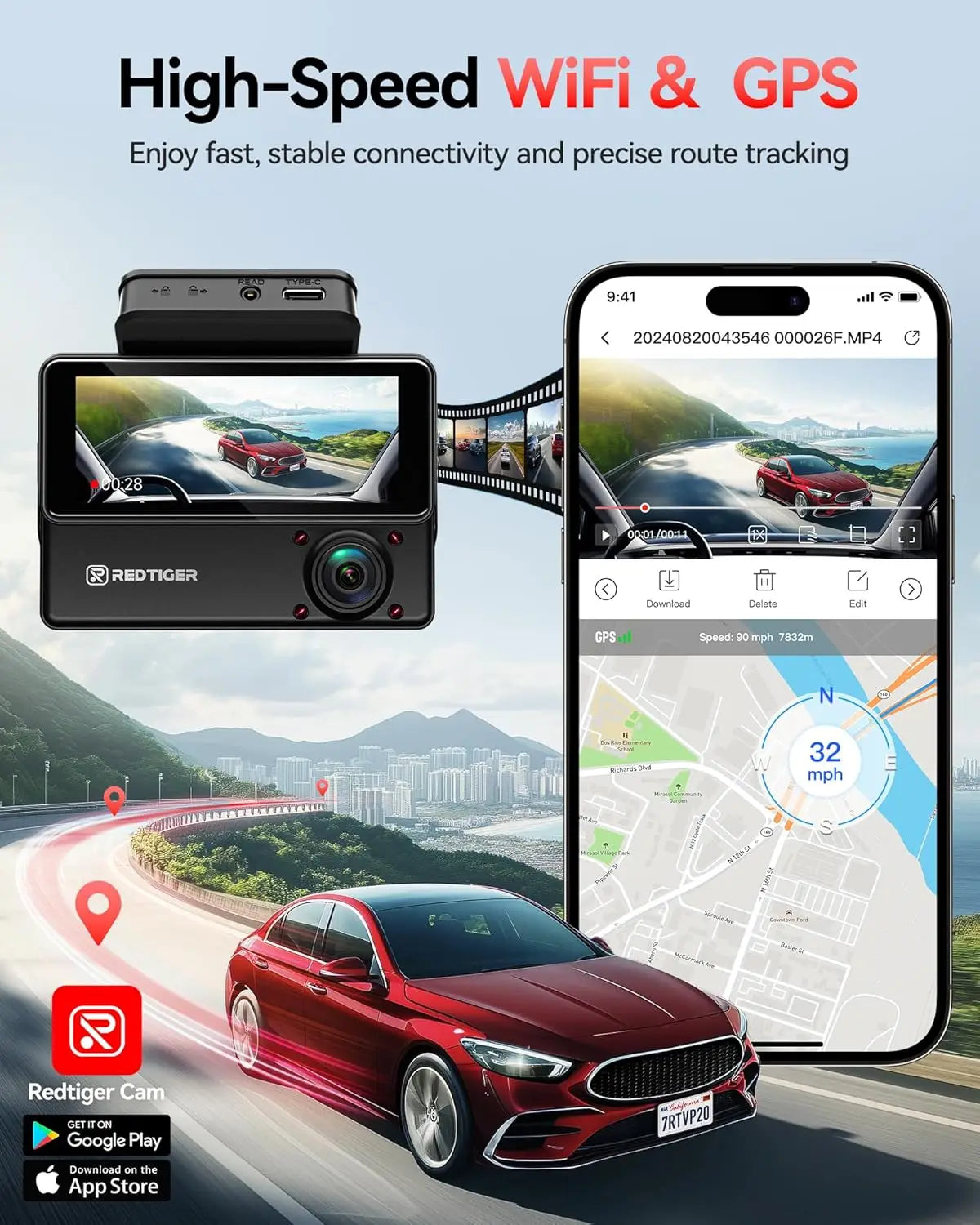 REDTIGER VP20 530° Dash Cam 3 Channel, 2.5K+2.5K+1080P Triple Car Camera