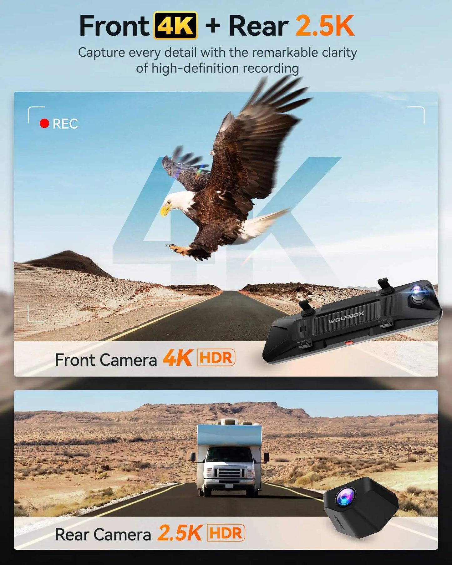 WOLFBOX G900 Tripro Bumper Version 3 Channel 4K Mirror Dash Cam